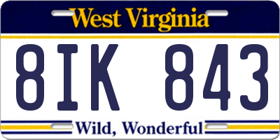 WV license plate 8IK843