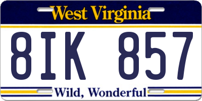 WV license plate 8IK857