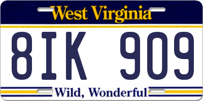 WV license plate 8IK909