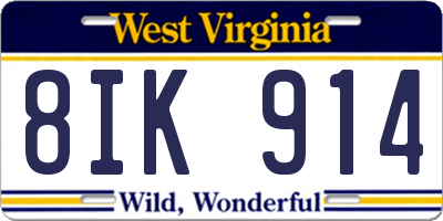 WV license plate 8IK914