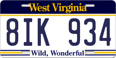 WV license plate 8IK934