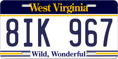 WV license plate 8IK967