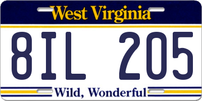 WV license plate 8IL205