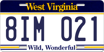 WV license plate 8IM021