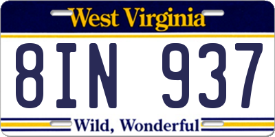 WV license plate 8IN937