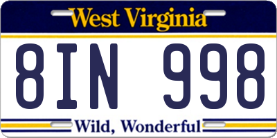 WV license plate 8IN998