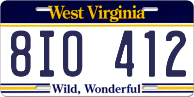 WV license plate 8IO412