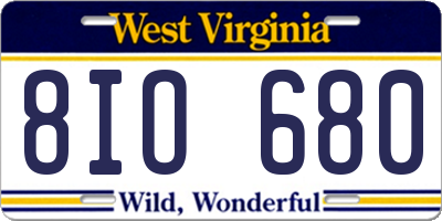 WV license plate 8IO680