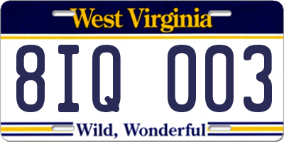 WV license plate 8IQ003