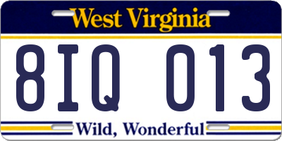 WV license plate 8IQ013