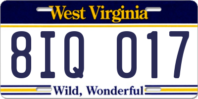 WV license plate 8IQ017