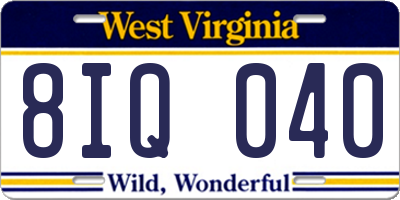WV license plate 8IQ040