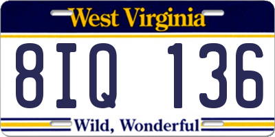WV license plate 8IQ136