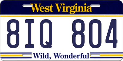 WV license plate 8IQ804