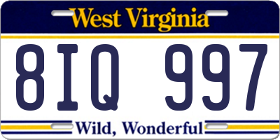 WV license plate 8IQ997