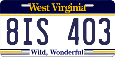 WV license plate 8IS403