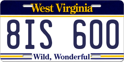 WV license plate 8IS600