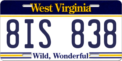 WV license plate 8IS838