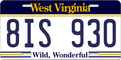 WV license plate 8IS930
