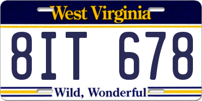 WV license plate 8IT678