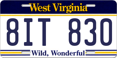 WV license plate 8IT830