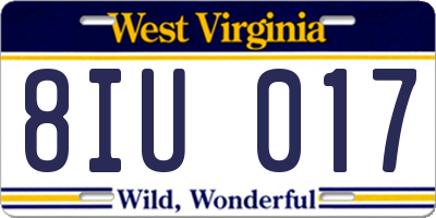 WV license plate 8IU017