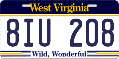 WV license plate 8IU208