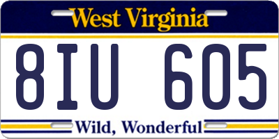 WV license plate 8IU605