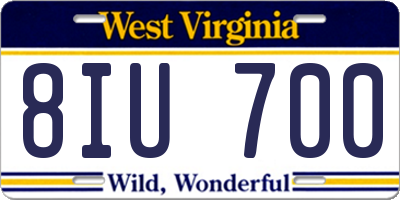 WV license plate 8IU700