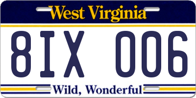 WV license plate 8IX006