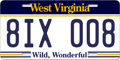 WV license plate 8IX008