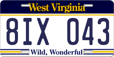 WV license plate 8IX043