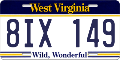 WV license plate 8IX149