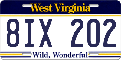 WV license plate 8IX202