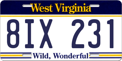 WV license plate 8IX231