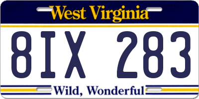 WV license plate 8IX283
