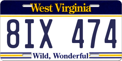 WV license plate 8IX474