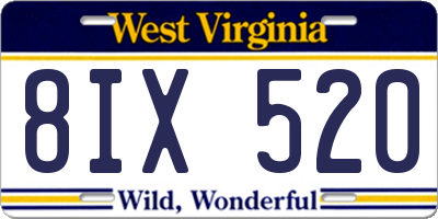 WV license plate 8IX520
