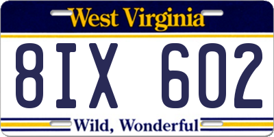 WV license plate 8IX602