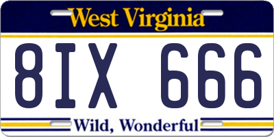 WV license plate 8IX666