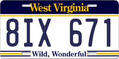 WV license plate 8IX671