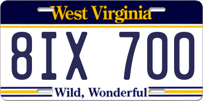 WV license plate 8IX700