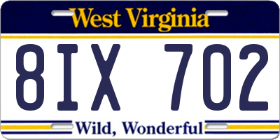 WV license plate 8IX702