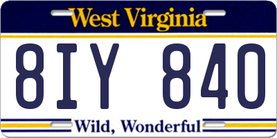 WV license plate 8IY840