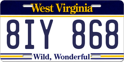 WV license plate 8IY868