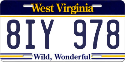WV license plate 8IY978