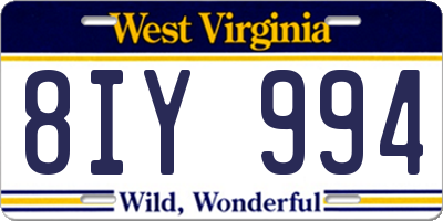WV license plate 8IY994