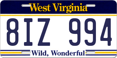 WV license plate 8IZ994