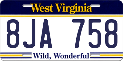 WV license plate 8JA758