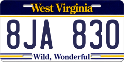 WV license plate 8JA830